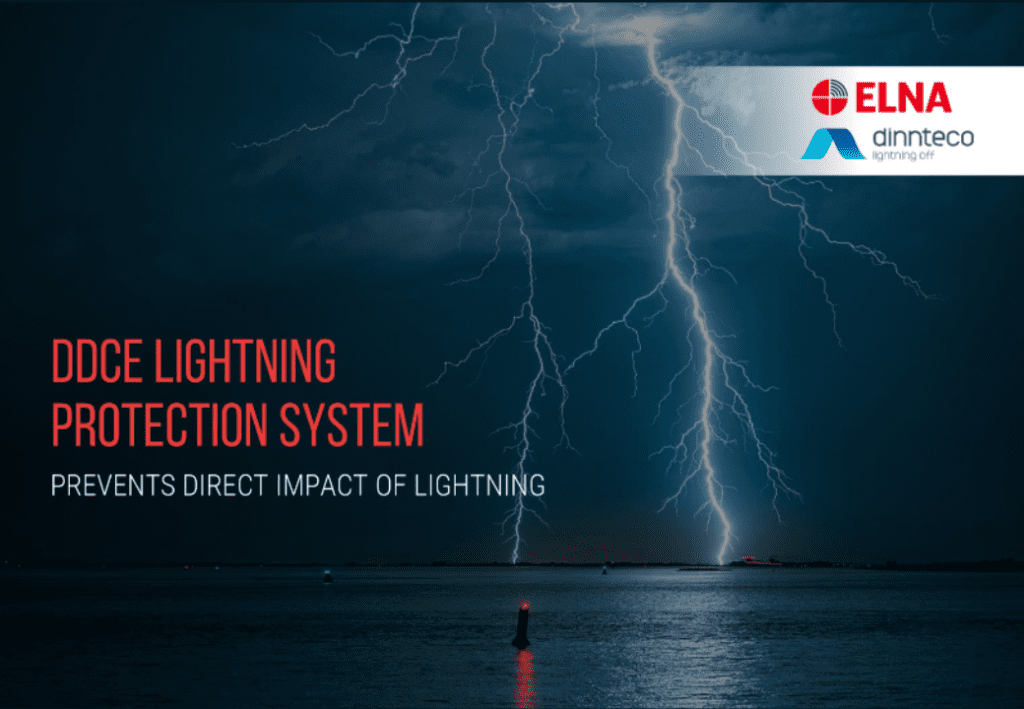 DDCE Lightning protection system protection with lightning in the back ground